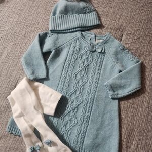 Rachel Zoe Light Blue Knit Dress with Matching Hat and White Tights